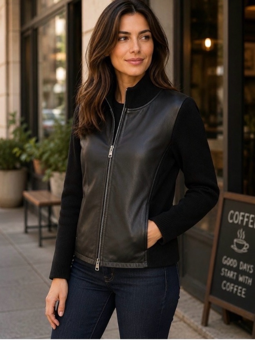 Classiques Entier Black Mixed-Media Zip Jacket